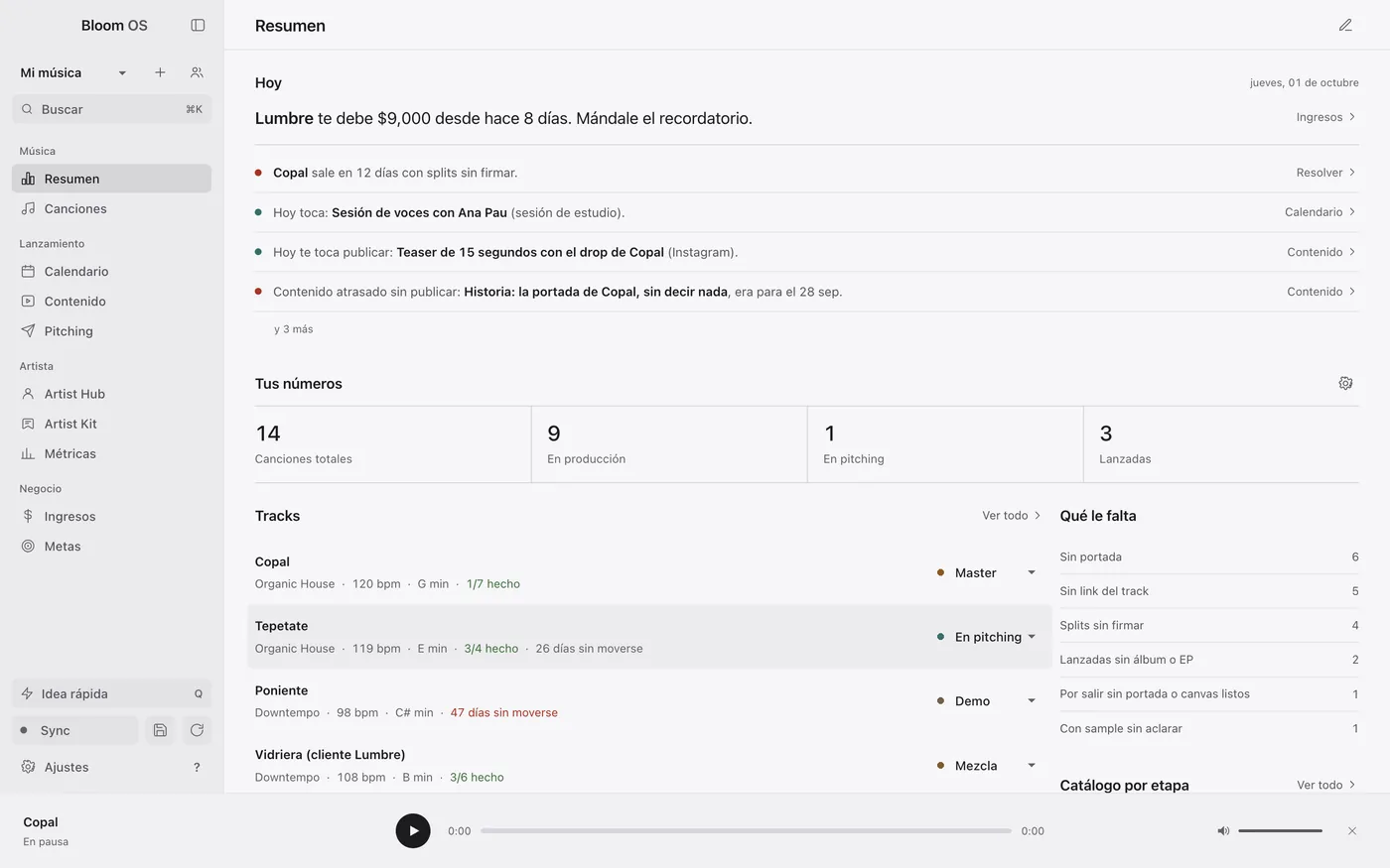 Bloom OS en tema Claro